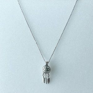 CAGE Pendant Necklace with FEATHERS 1.5” on Silver Tone Chain 18”